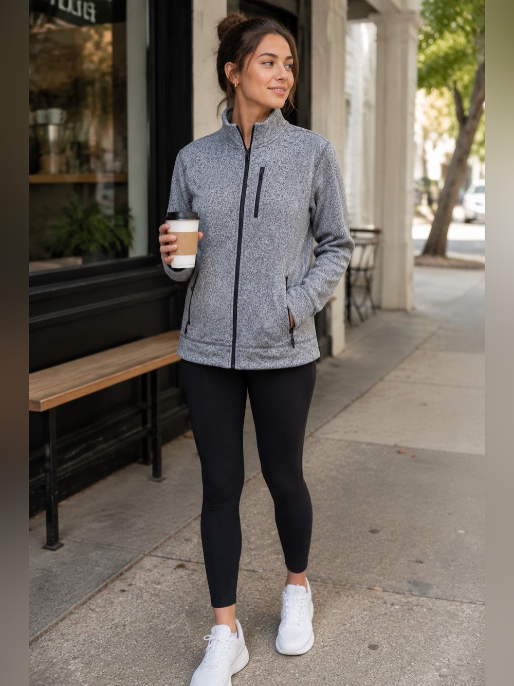 Sonoma Gray Heather Zip-Up Fleece Jacket